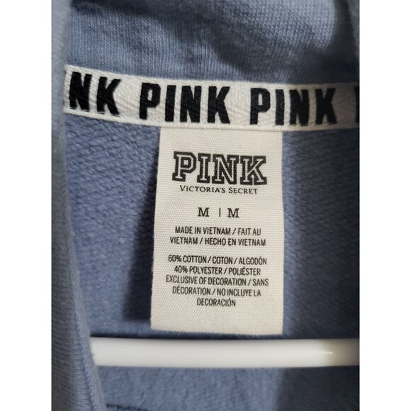 Victoria's Secret PINK High-Low Half-Zip Pullover Bluebell Cream Navy SZ M Logo - Picture 4 of 12